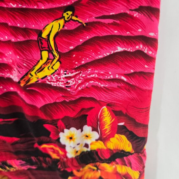 Vintage Palmwave Hawaii Pink Red 100% Rayon Beaded Tie Aloha Dress Size Small - Picture 9 of 12